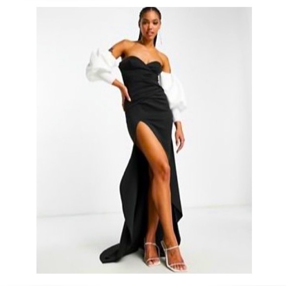 ASOS Dresses & Skirts - ASOS puff sleeve, high slit, form fitting Size 10